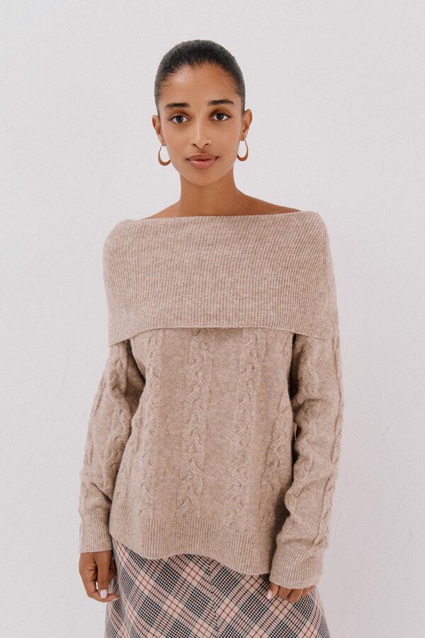 Cortefiel Jersey cuello amplio Beige