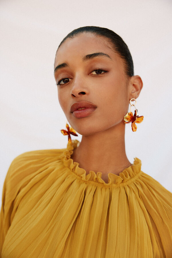 Cortefiel Blusa frunces fluida Amarillo