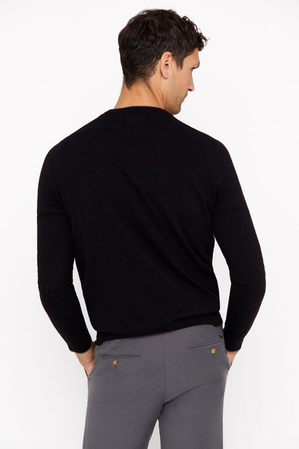 Cortefiel Camisola algod&atilde;o caxemira gola redonda Preto