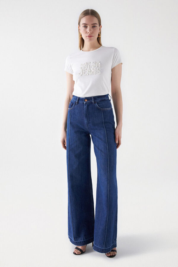 Salsa Jeans Camiseta logo lentejuelas Beige