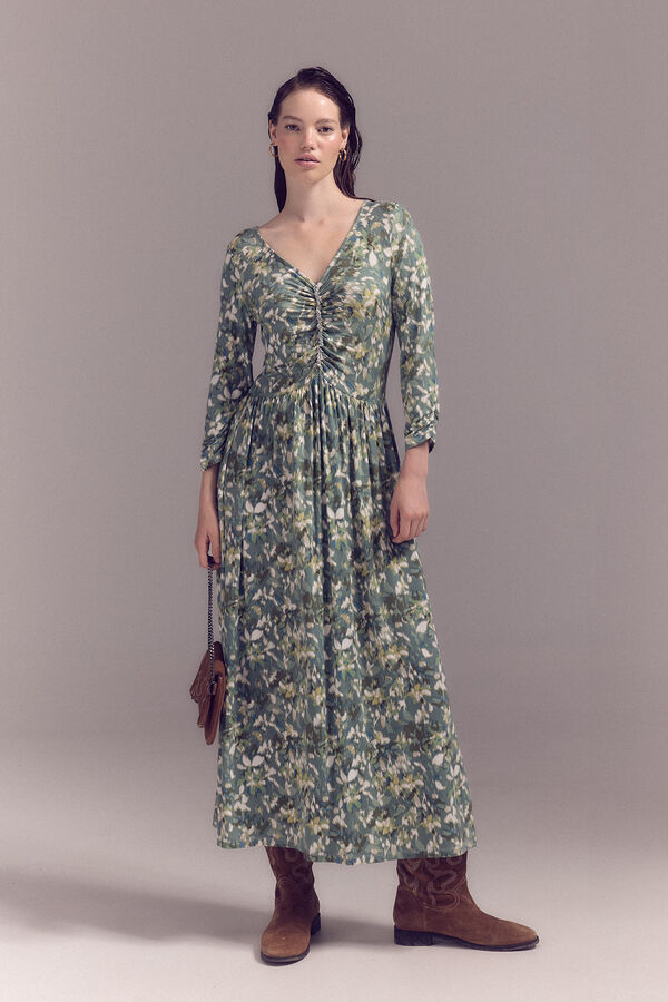 Slowlove Vestido punto estampado frunce Multicolor