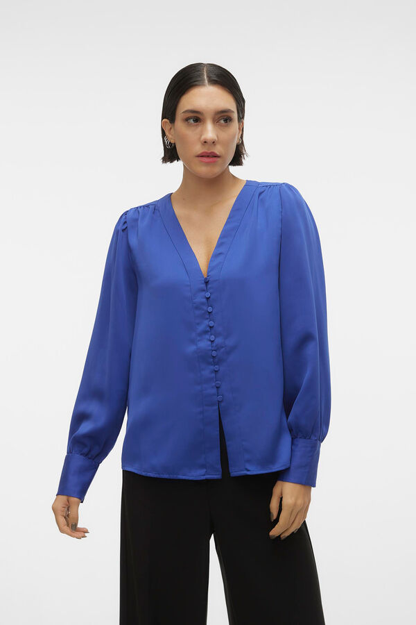 Vero Moda Top de manga larga cuello pico Azul