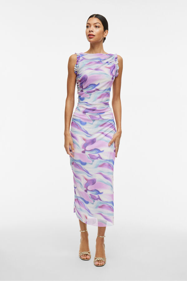 Vila Vestido midi de malha estampado Branco