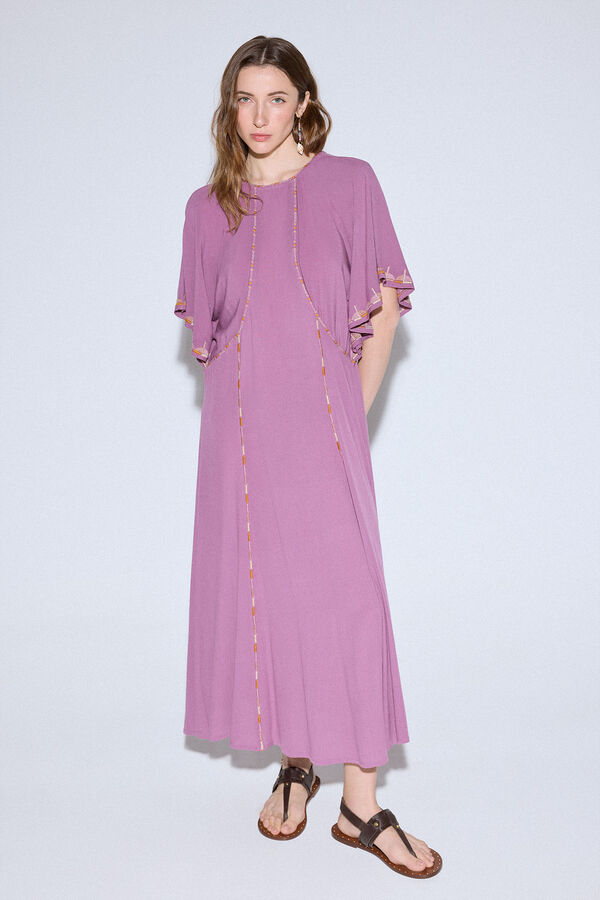 Slowlove Vestido manga capa bordado Morado