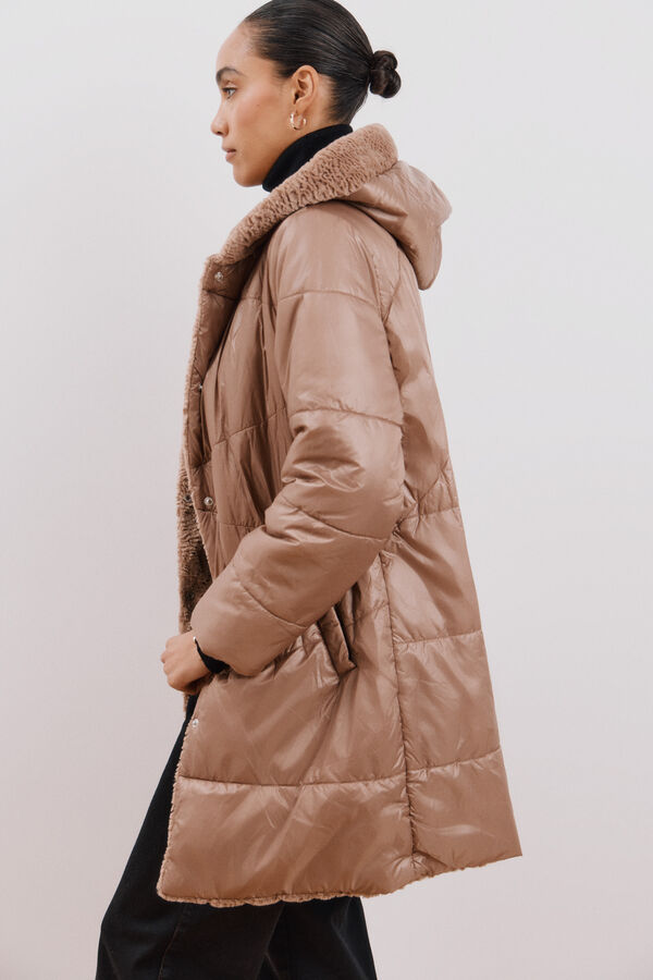 Cortefiel Abrigo largo reversible efecto pelo Beige