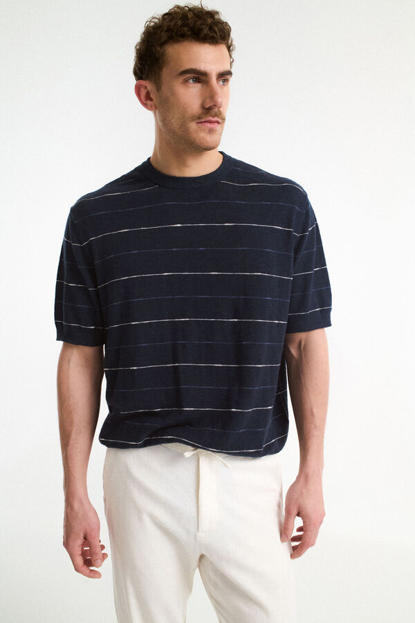 Selected Camiseta de manga curta de linho Azul