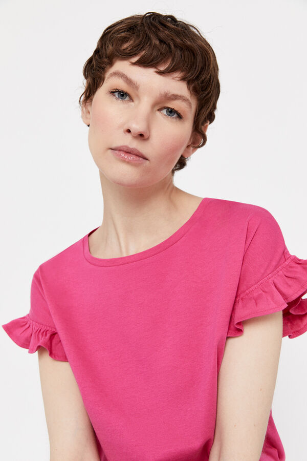 Cortefiel Camiseta volante Fucsia