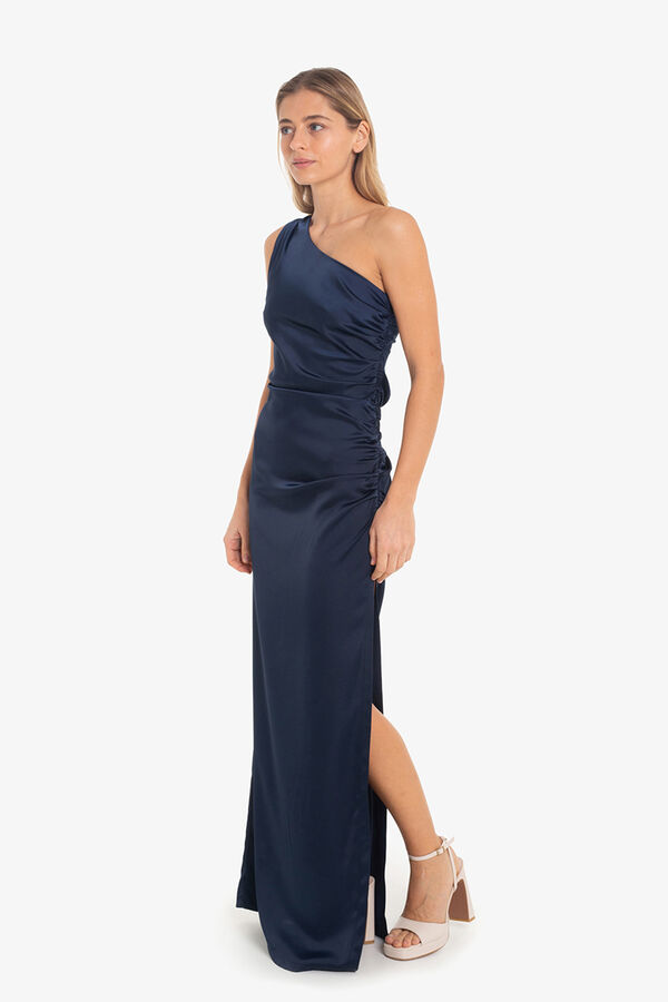 Cupl&eacute; Vestido un tirante saten Azul marino