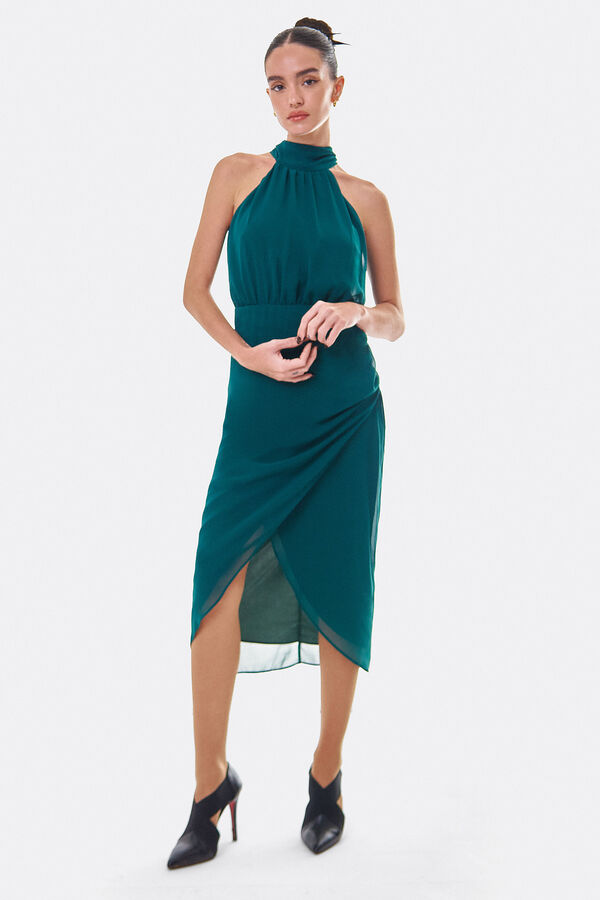 Cupl&eacute; Vestido em gaze com decote halter Verde