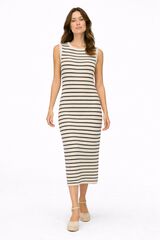 Vila Vestido midi canelado sem mangas Tostado