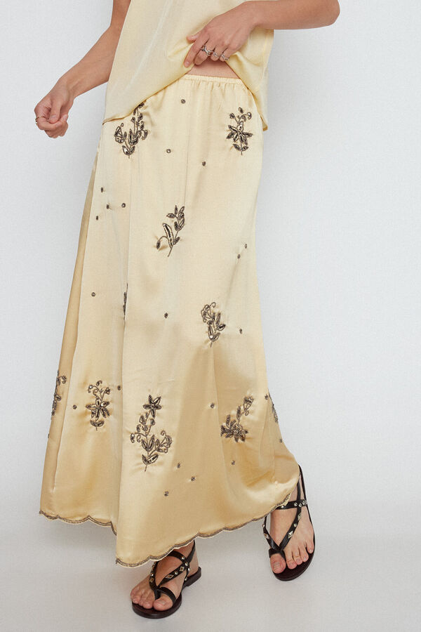Slowlove Falda larga bordados joya Dorado