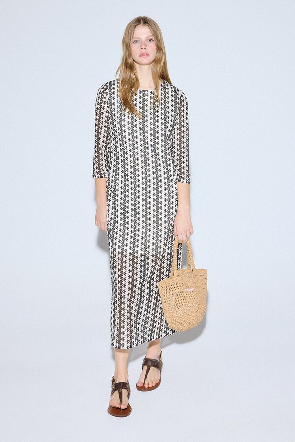 Slowlove Vestido rayas bicolor Estampado blanco