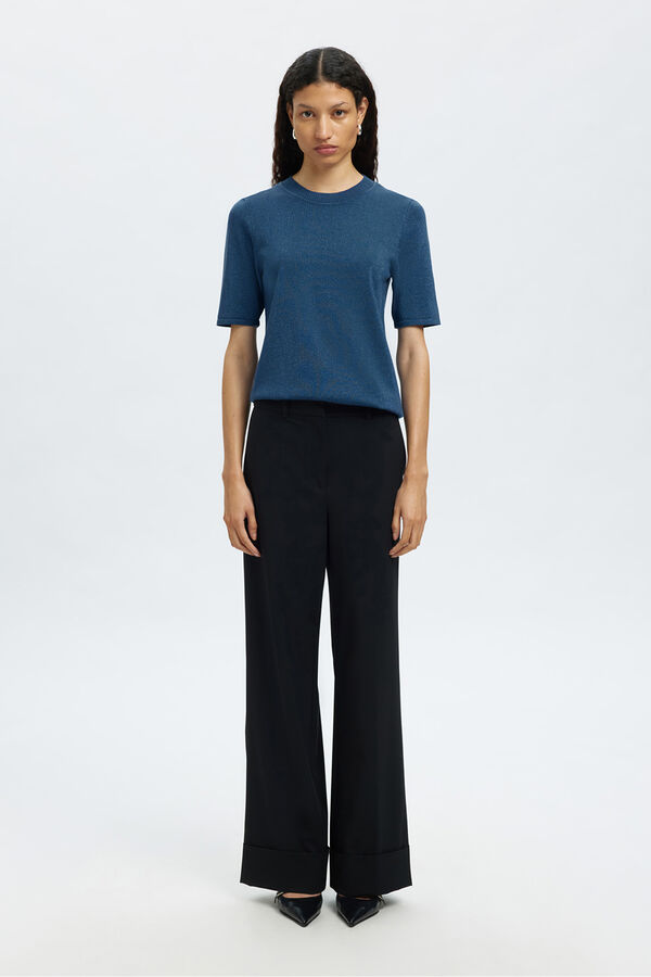 Selected Top de manga curta com glitter Azul