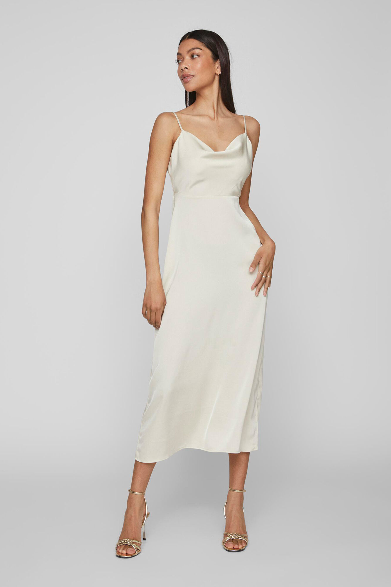 Vila Vestido largo satinado escote drapeado