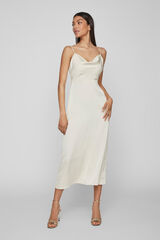 Vila Vestido largo satinado escote drapeado Beige