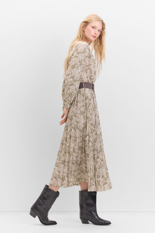 Cortefiel Vestido falda plisada Estampado verde