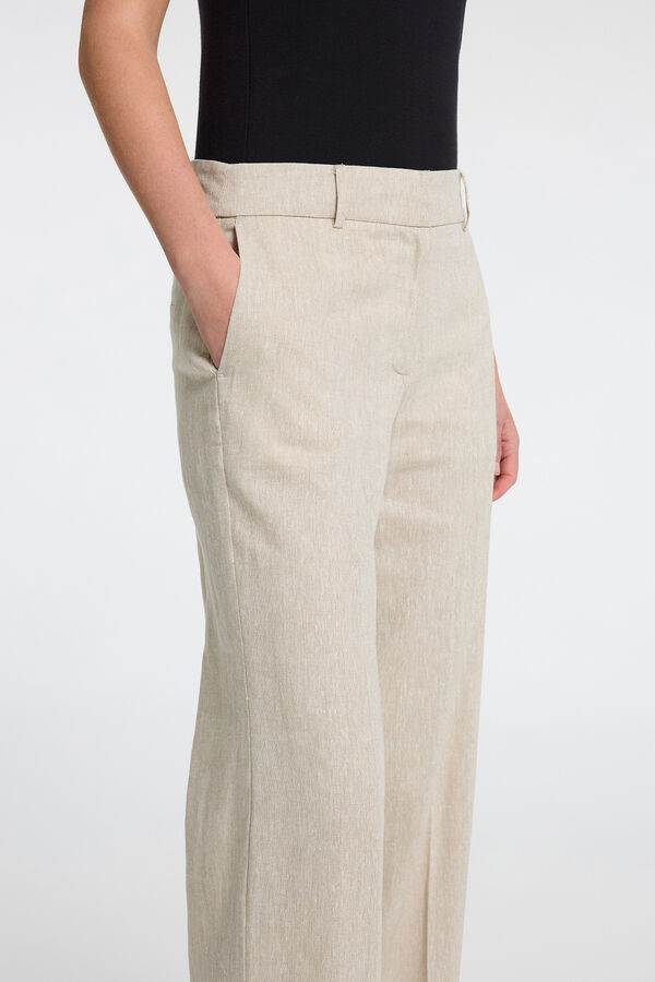 Selected Femme Pantal&oacute;n de lino Wide Leg Marr&oacute;n