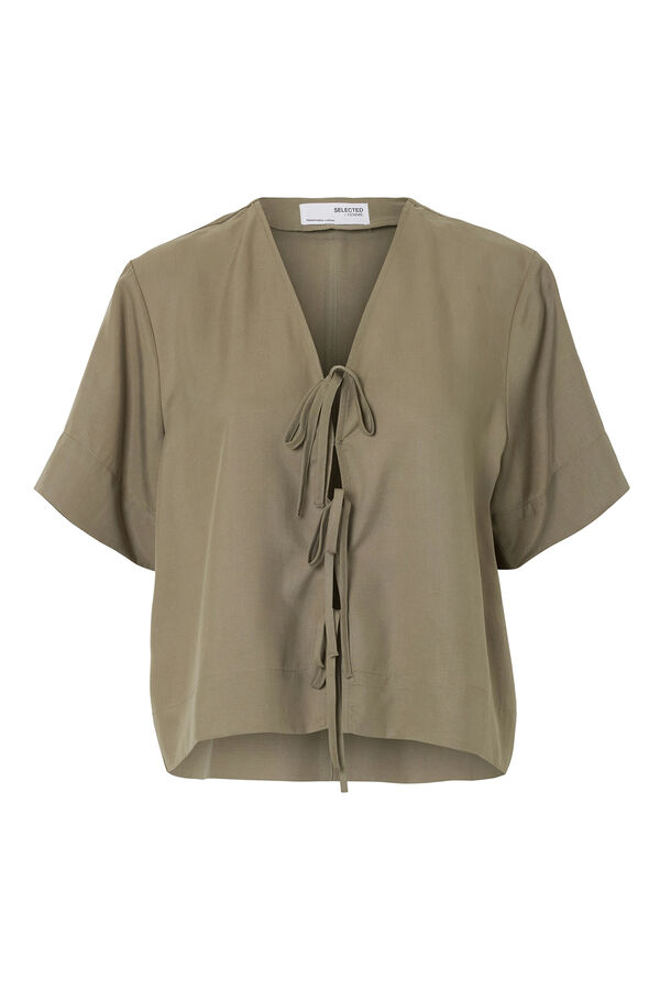 Selected Femme Top de manga curta com laços Cinzento
