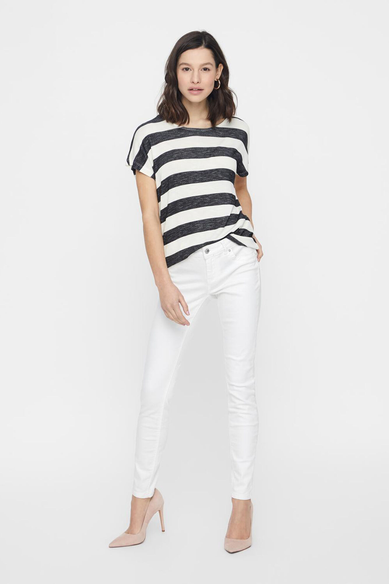 Vero Moda T-shirt &agrave;s riscas de mulher manga curta