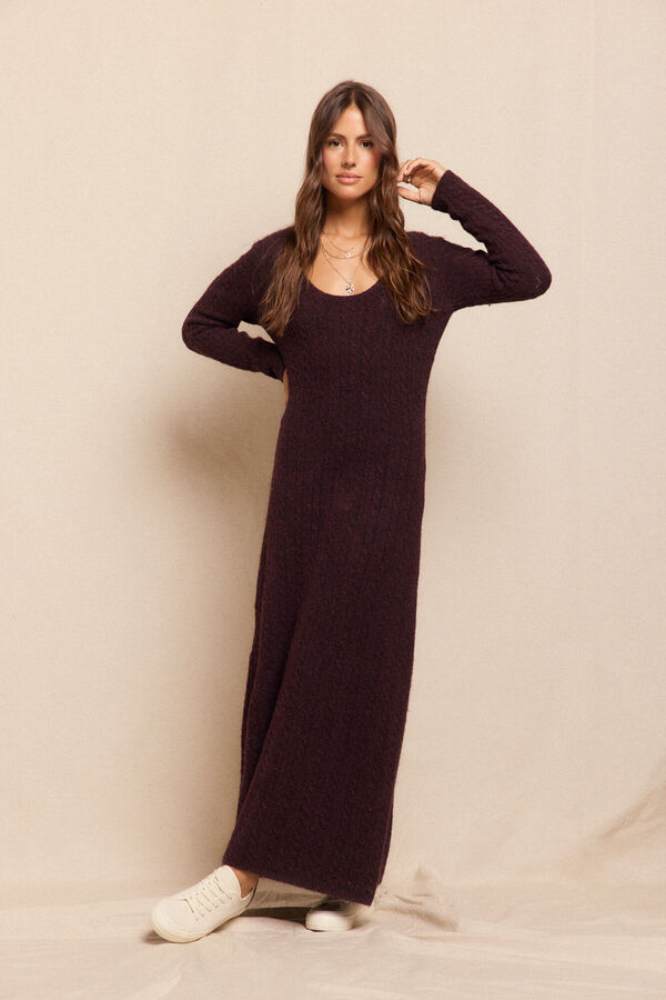 Slowlove Vestido punto aran&eacute;s Granate