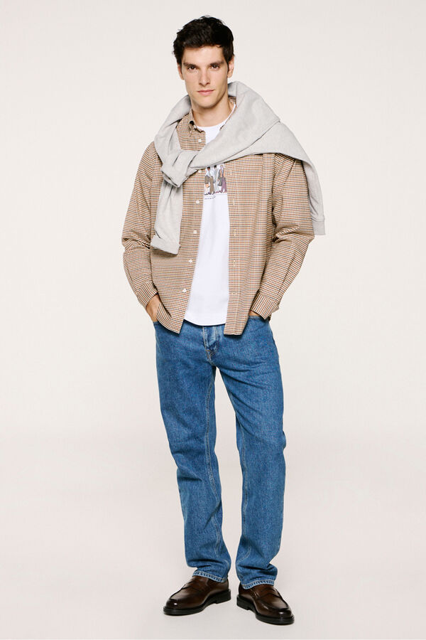 Selected Camisa cuadros 100% algod&oacute;n Beige