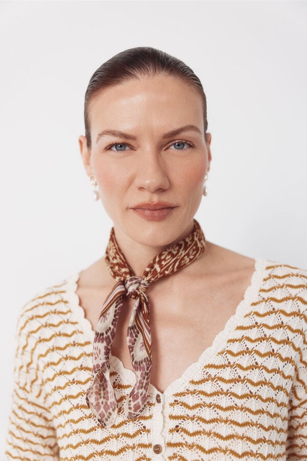 Cortefiel Camisola de malha vazada com bot&otilde;es Dourado