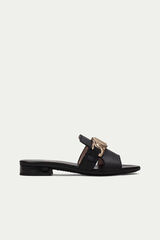 Hispanitas Sand&aacute;lia rasa adorno duplo H LENA Preto