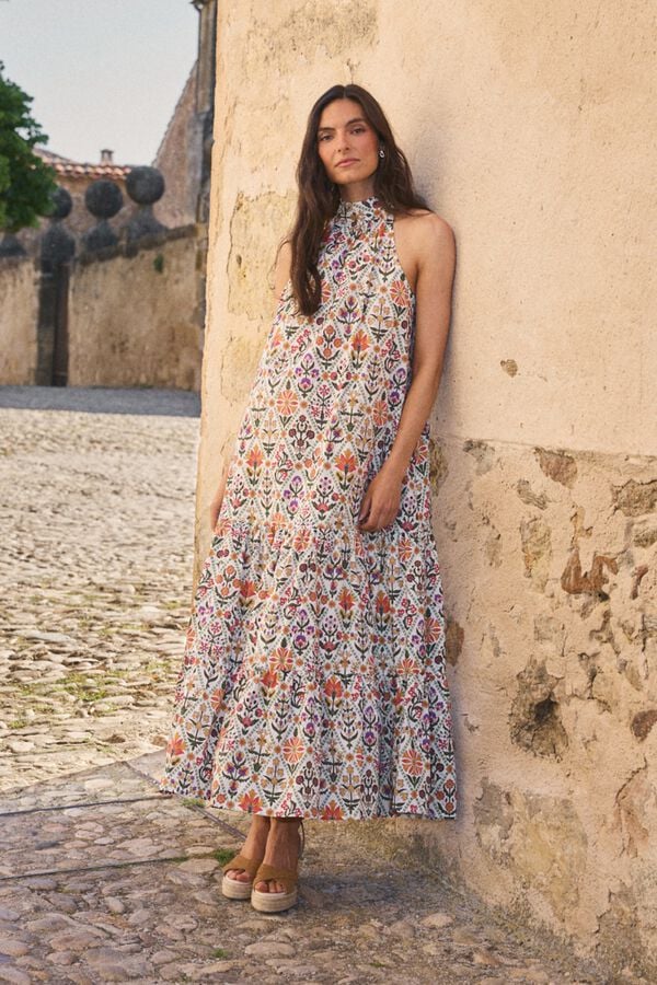 Pol&iacute;n Et Moi Vestido halter &Agrave;gnes Multicolorido