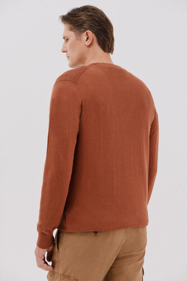 Cortefiel Jersey fino algod&oacute;n trenzado cuello caja Naranja