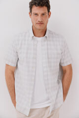 Cortefiel Camisa xadrez de algodão tencel com manga curta Verde