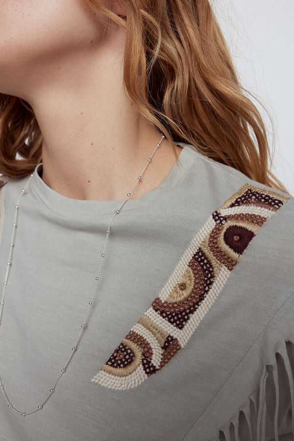 Slowlove Camiseta flecos y bordado Azul