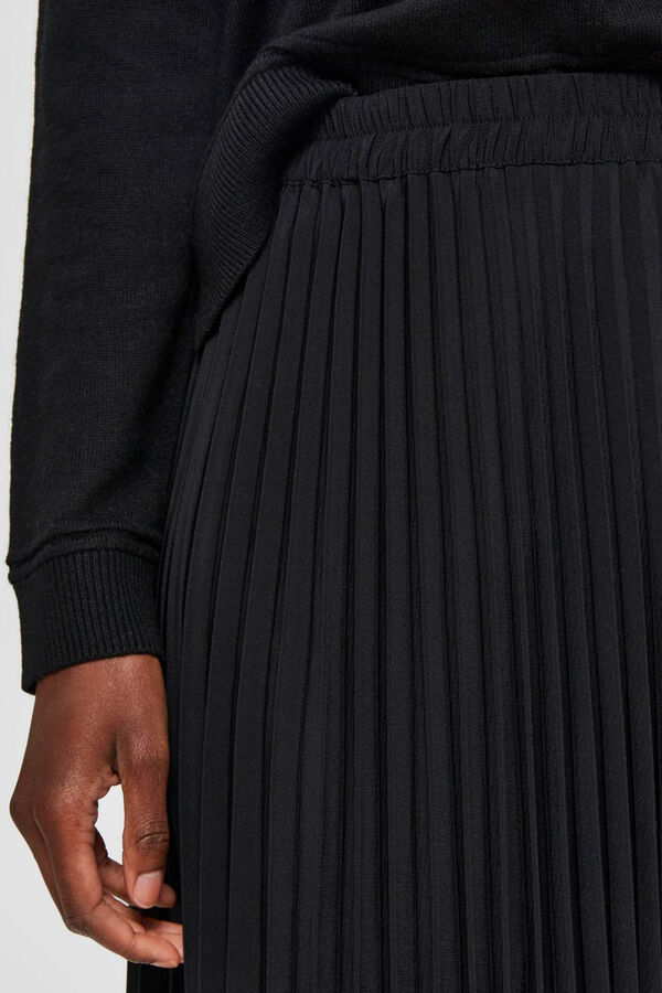 Selected Falda midi plisada con cintura el&aacute;stica Negro