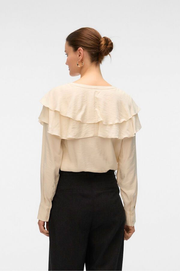 Vero Moda Blusa cuello de volantes Beige