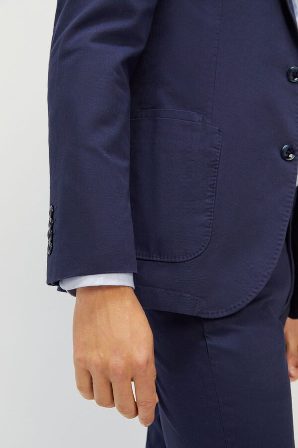 Cortefiel Americana traje algodón lino slim fit Azul marino