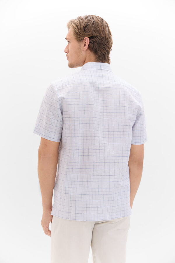 Cortefiel Camisa lino algod&oacute;n cuadros manga corta Azul oscuro