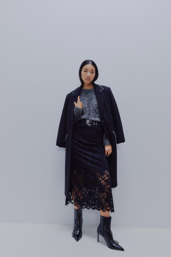 Vila Falda midi encaje Negro