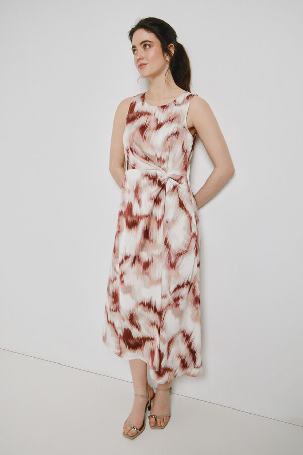 Vero Moda Vestido midi con cuello redondo y detalle de nudo Multicolor