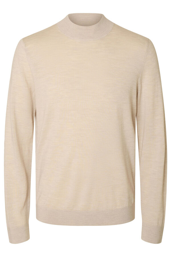 Selected Jersey cuello mock 100% lana merino. Beige