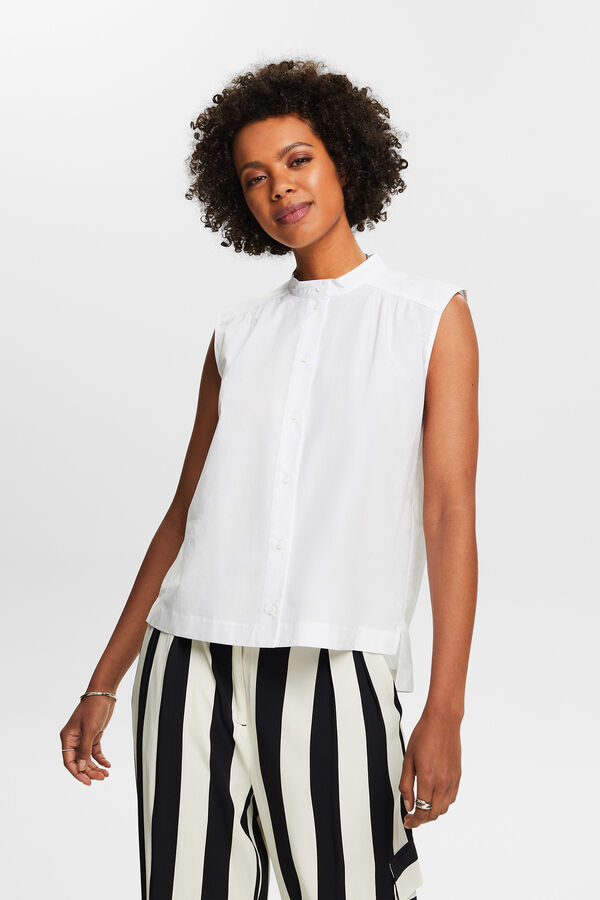 Esprit Blusa popel&iacute;n cuello mao sin mangas Blanco