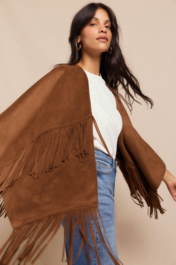 Slowlove Poncho capa efecto piel Beige