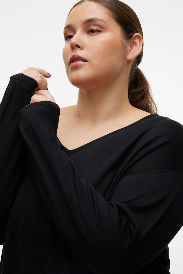 Vero Moda Curve Jersey de manga larga y cuello pico Curve Negro