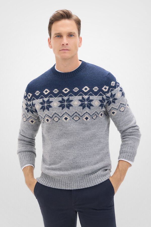 Cortefiel Su&eacute;ter de l&atilde; de natal com gola redonda Cinzento