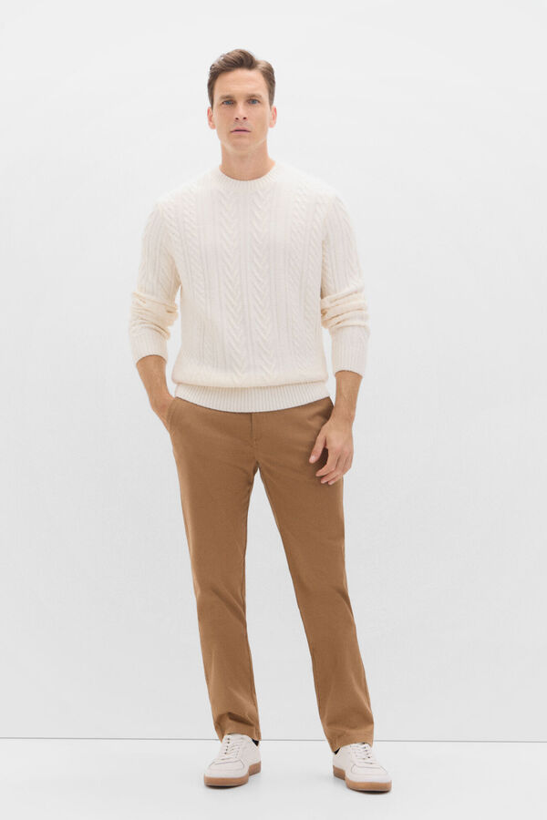 Cortefiel Jersey torcidos gola redonda Ecru