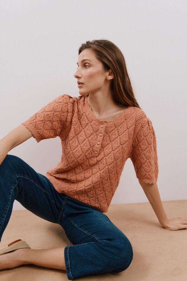 Cortefiel Jersey calados botones Coral