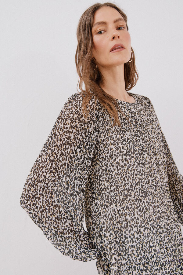 Cortefiel Blusa plisada Estampado blanco
