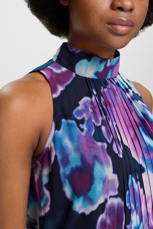 Esprit Vestido comprido estampado gola alta Azul