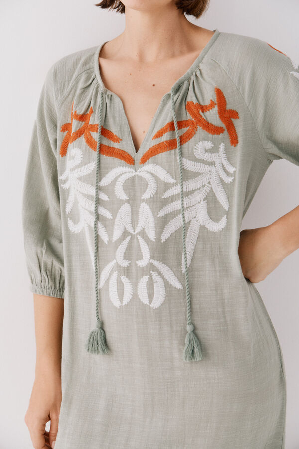 Cortefiel Cafet&atilde; comprido bordado Verde