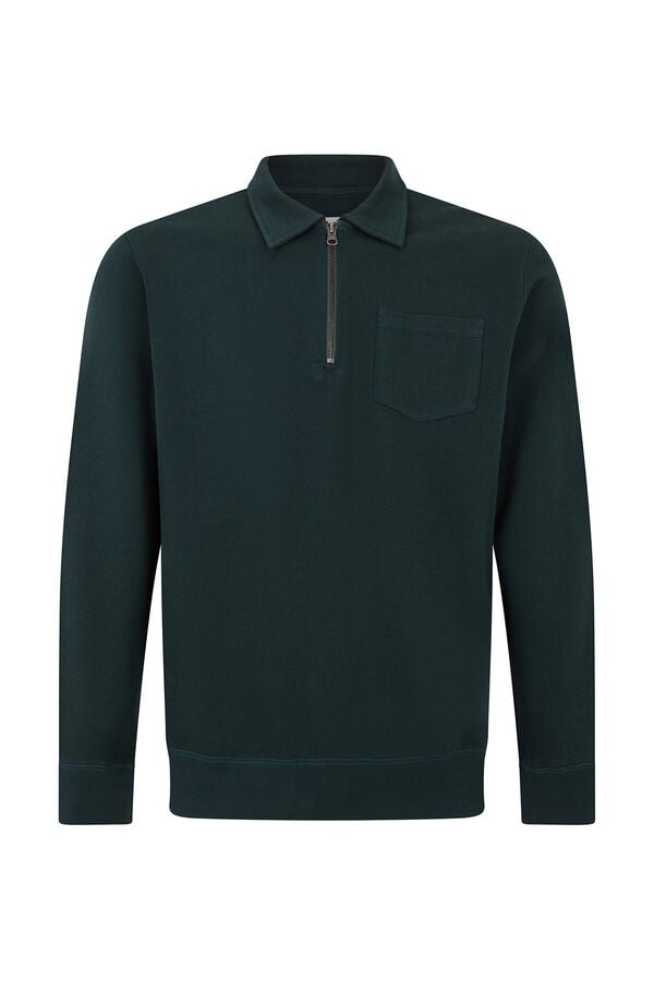 Cortefiel Sudadera cuello polo cremallera Verde oscuro