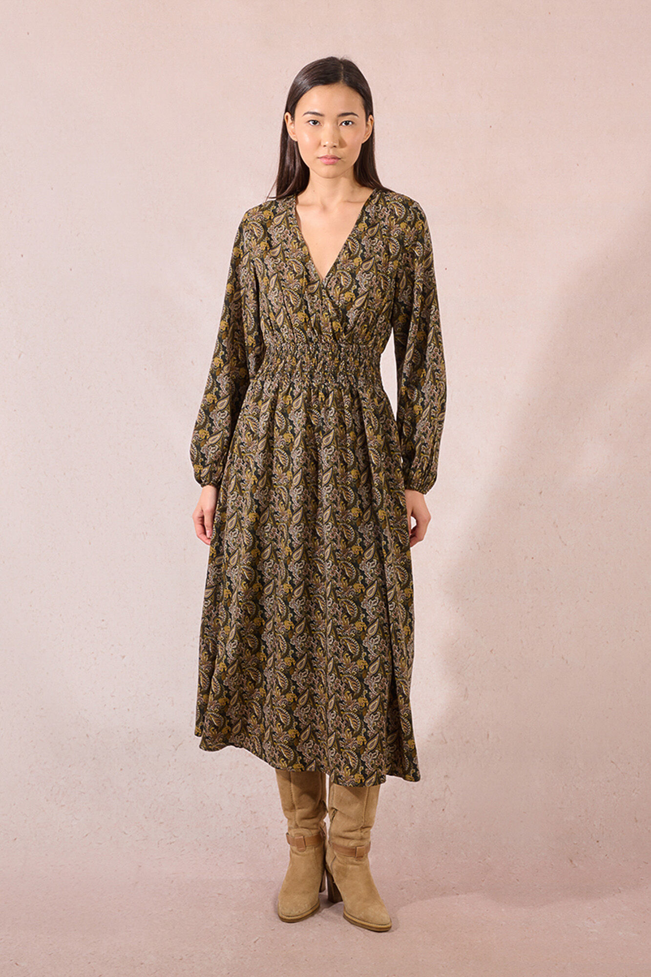 Molly Bracken Vestido largo con estampado y pliegues