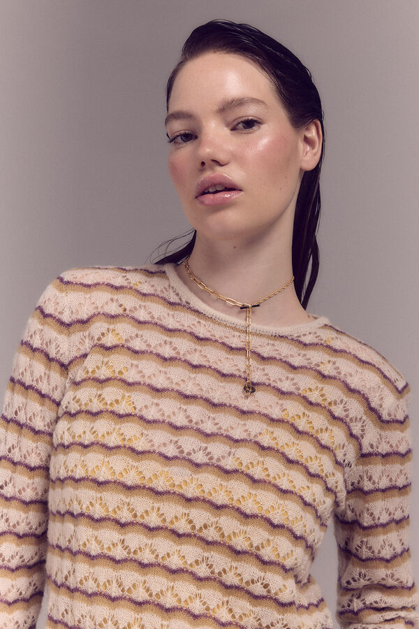 Slowlove Jersey calado rayas Beige